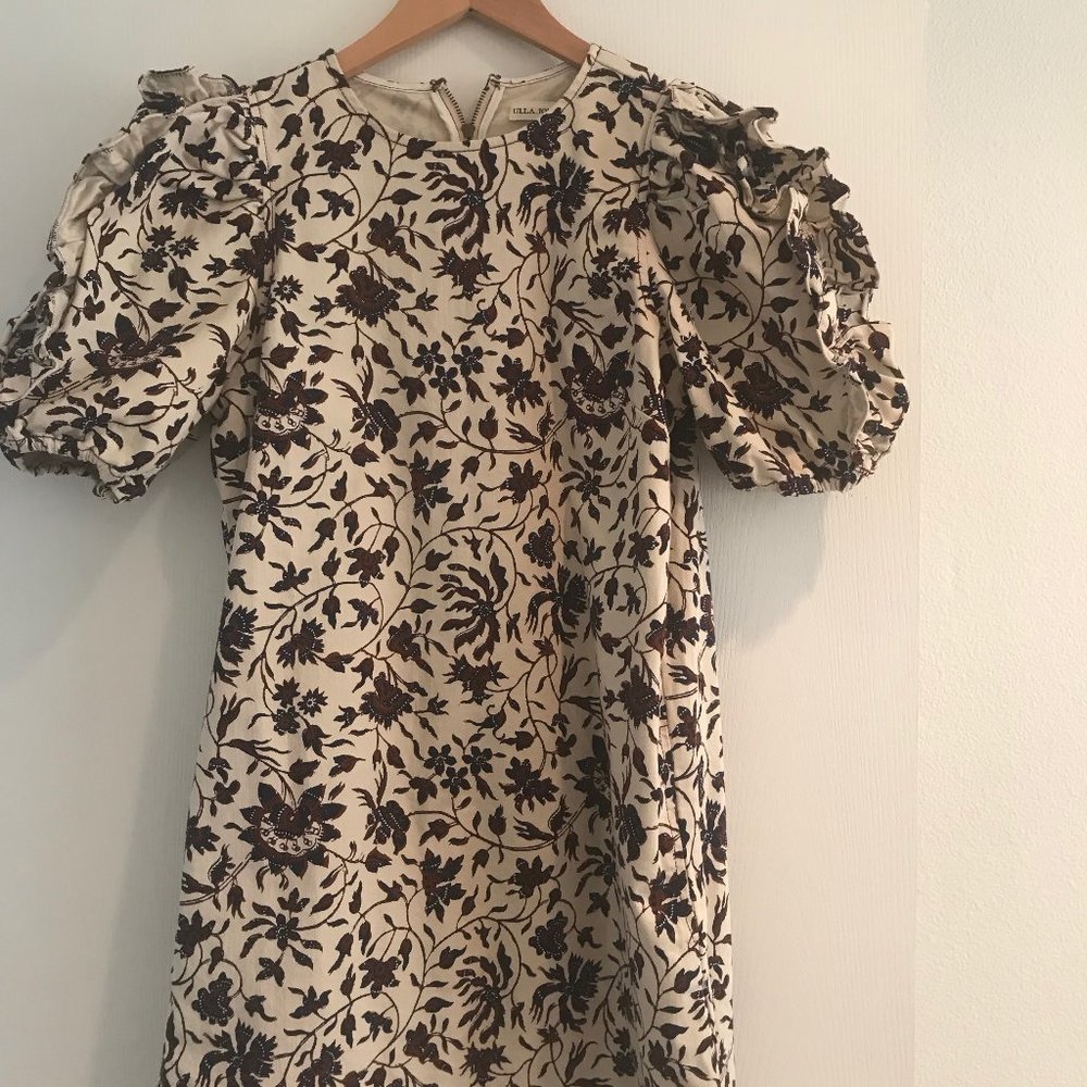 ULLA JOHNSON POPPY RUFFLE SLEEVE SHIFT DRESS